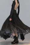 marc le bihan 21907 black backless long-sleeved ballet dress
